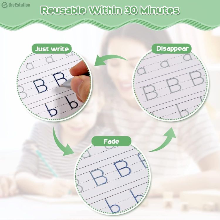 Picture of Magical Handwriting Workbooks Handwriting Practice Magic Copybook, Handwriting Aid Magic Pen Reusable Copybook Grooves Template Design for Children(4 Books, 10.2×7.2 in)