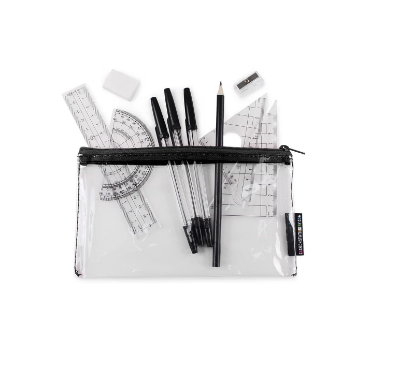 Picture of Math Set Kids Protractor School Supplies GCSE Geometry Sets Small Clear Transparent See Through Exam Pencil Case for Boys Teenagers Girls and Students 