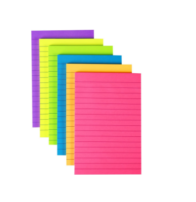 Picture of 4 in x 6 in Lined Sticky Notes for Post,6 Bright Colors Self-Stick Notes, 45 Sheets Per Pad, 6 Pads, 270 Sheets Total