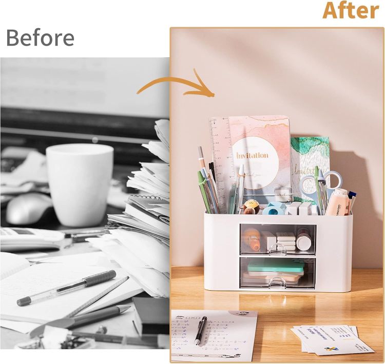 Picture of Desk Organiser with Drawers, Stationary Organiser, Multifunctional Pen Holder,7 Compartments, Desk Accessories Organiser