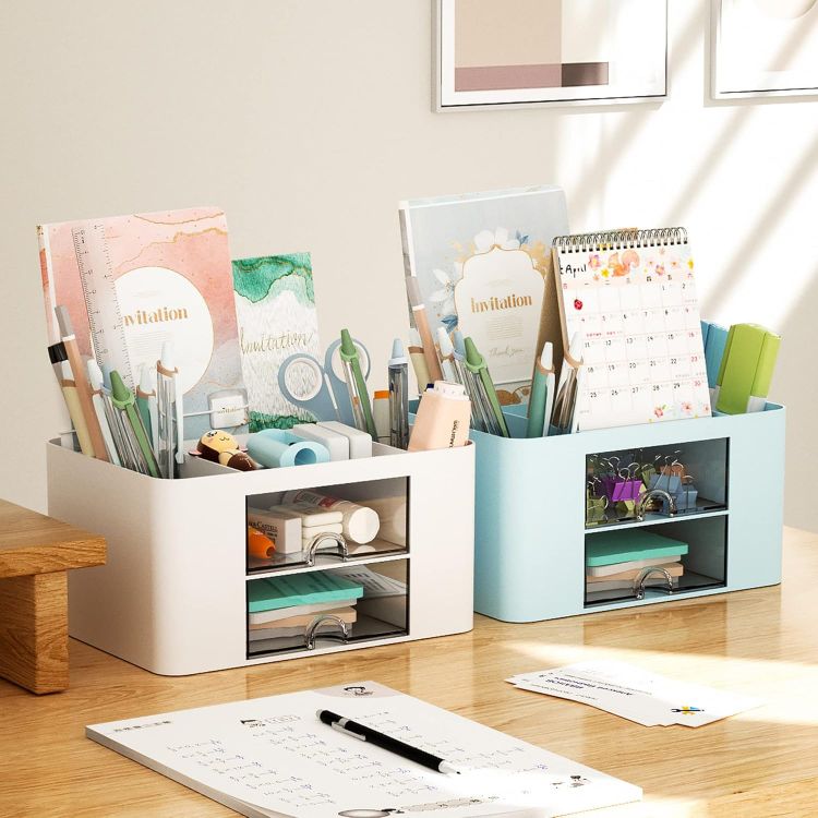 Picture of Desk Organiser with Drawers, Stationary Organiser, Multifunctional Pen Holder,7 Compartments, Desk Accessories Organiser