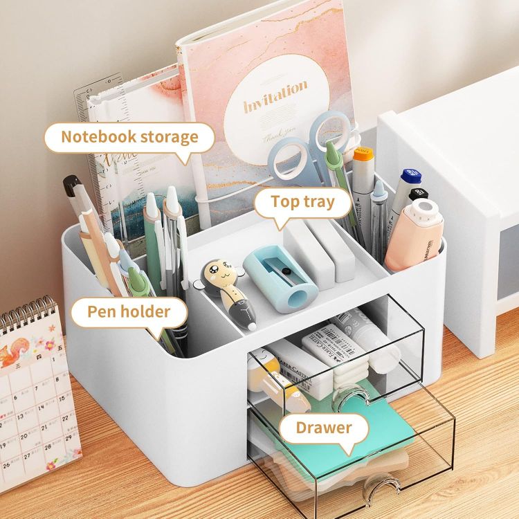 Picture of Desk Organiser with Drawers, Stationary Organiser, Multifunctional Pen Holder,7 Compartments, Desk Accessories Organiser