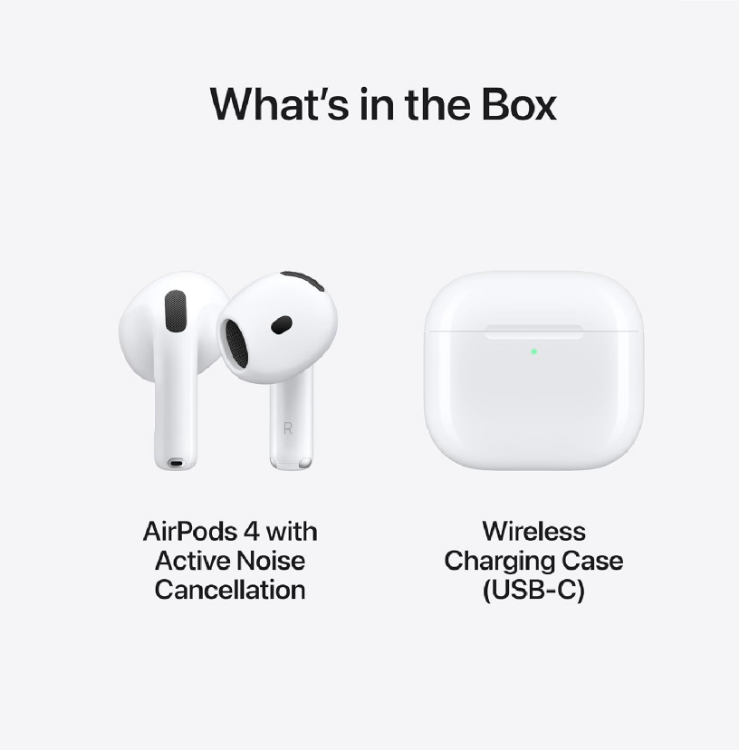 Picture of AirPods 4th Generation with Active Noise Cancellation, Adaptive Audio, H2 Chip – USB-C & Wireless Charging Case