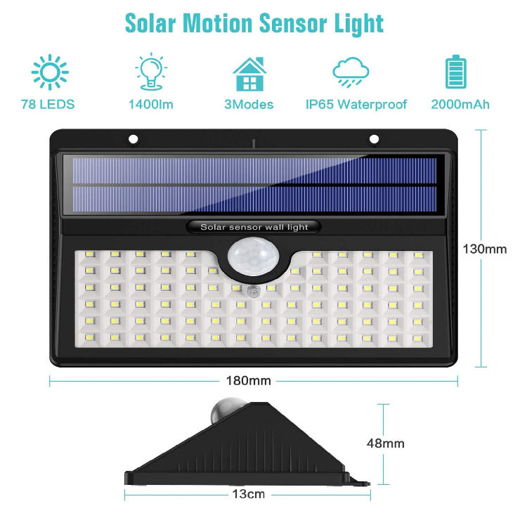 Picture of 78 LED Solar Motion Sensor Security Lights – Waterproof, Wireless Outdoor Solar-Powered Wall Lights