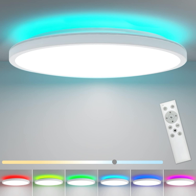 Picture of 24W RGB Color Changing Dimmable LED Flush Mount Ceiling Light – 12-Inch Round Ultra-Thin Design with Remote, 3000-6500K & RGB Backlight for Modern Living Rooms and Bedrooms