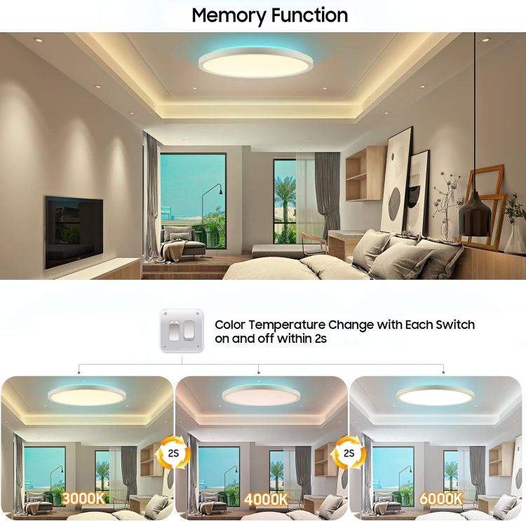 Picture of 24W RGB Color Changing Dimmable LED Flush Mount Ceiling Light – 12-Inch Round Ultra-Thin Design with Remote, 3000-6500K & RGB Backlight for Modern Living Rooms and Bedrooms