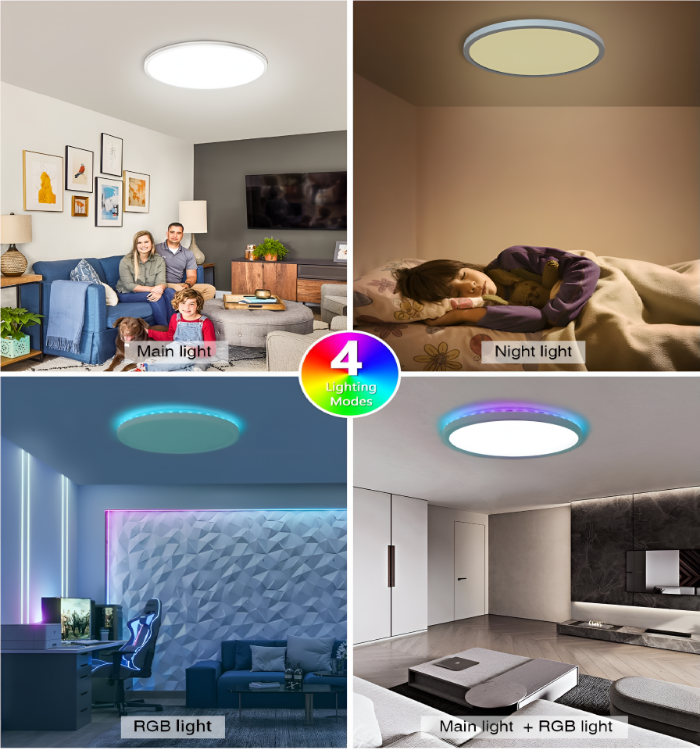 Picture of 24W RGB Color Changing Dimmable LED Flush Mount Ceiling Light – 12-Inch Round Ultra-Thin Design with Remote, 3000-6500K & RGB Backlight for Modern Living Rooms and Bedrooms