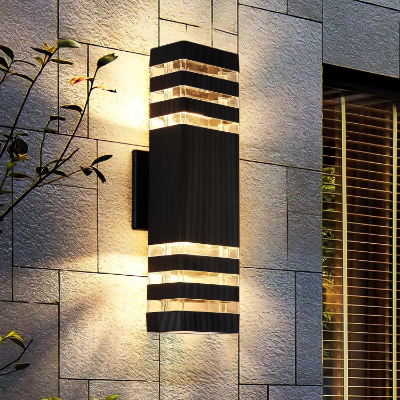 Picture of Modern Outdoor Wall Light - Up Down LED Wall Sconce, IP65 Waterproof, Mains Powered Exterior Light for Porch, Front Door & Garden (3-Layer Design, 1 Pack)