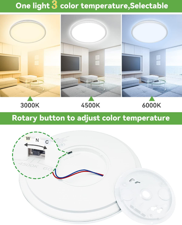 Picture of 28W LED Ceiling Light - 3200LM Ultra Bright, 3 Color Temperature (3000K/4500K/6000K) Flush Mount Bathroom Light, 30cm Round IP44 Waterproof Panel