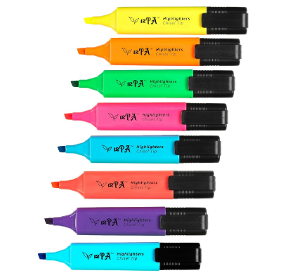 Picture of  Chisel Tipped Highlighters – Set of 8 Vibrant Colors for Study, Notes & Office Quick-Dry Fluorescent Markers