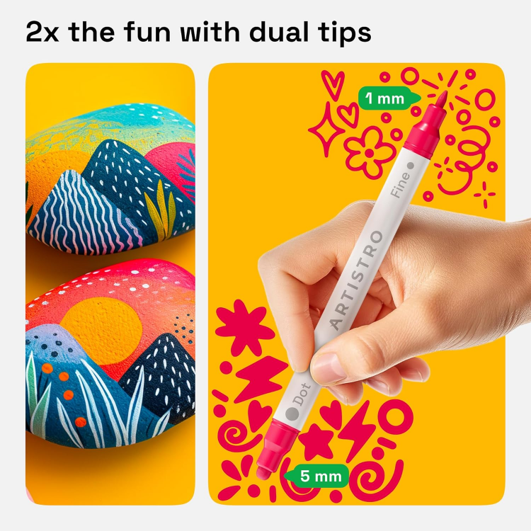 Picture of 24 Colors Acrylic Paint Pens Art Set – Dual Tip Markers for Fabric, Canvas, Rock, Glass, Wood, Paper – DIY Paint Markers for Kids & Adults