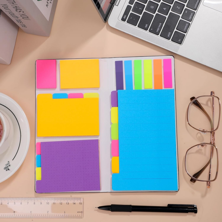Picture of 400 Pcs Sticky Notes Set – Multicolour Index Flags with PU Leather Cover for Students, Office & School Supplies