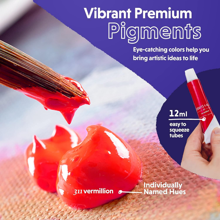 Picture of Acrylic Paint Set – 12 Non-Toxic Vibrant Colours for Canvas, Wood, Fabric & More – Ideal for Beginners, Students & Artists