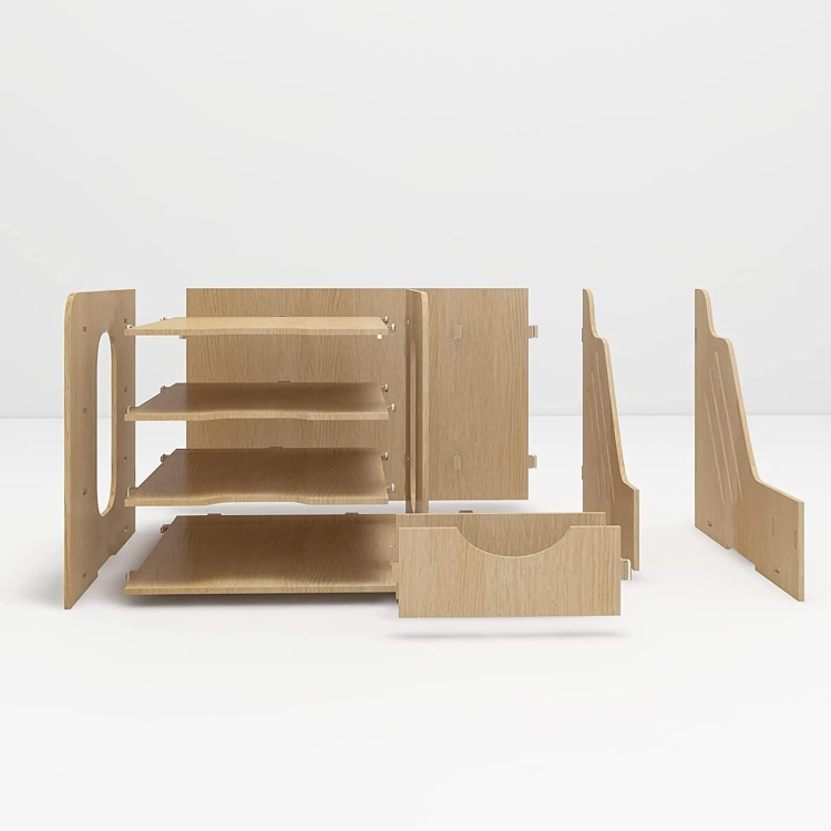 Picture of 4-Tier Wooden Office Desk Organizer – A4 Letter Tray, File Holder & Stationery Storage Rack for Desktop