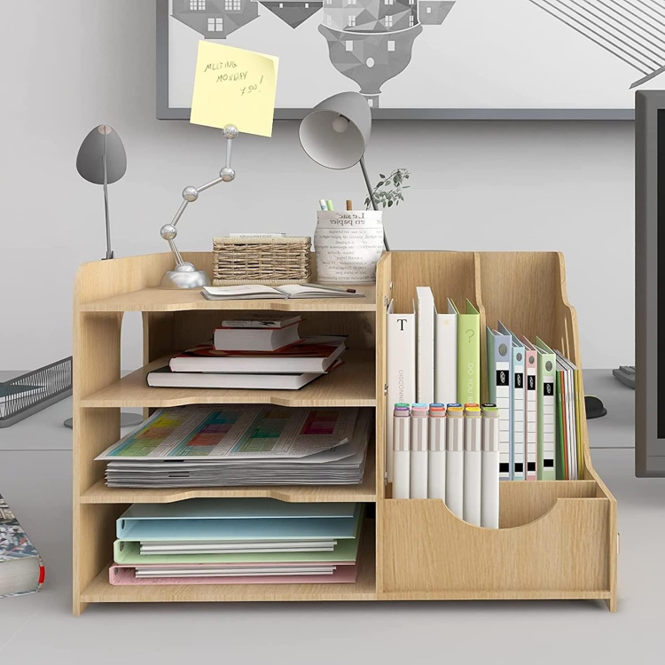 Picture of 4-Tier Wooden Office Desk Organizer – A4 Letter Tray, File Holder & Stationery Storage Rack for Desktop