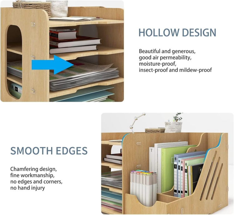 Picture of 4-Tier Wooden Office Desk Organizer – A4 Letter Tray, File Holder & Stationery Storage Rack for Desktop