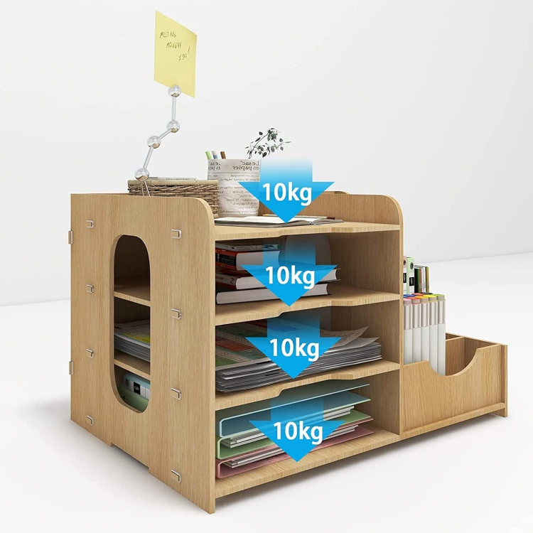 Picture of 4-Tier Wooden Office Desk Organizer – A4 Letter Tray, File Holder & Stationery Storage Rack for Desktop
