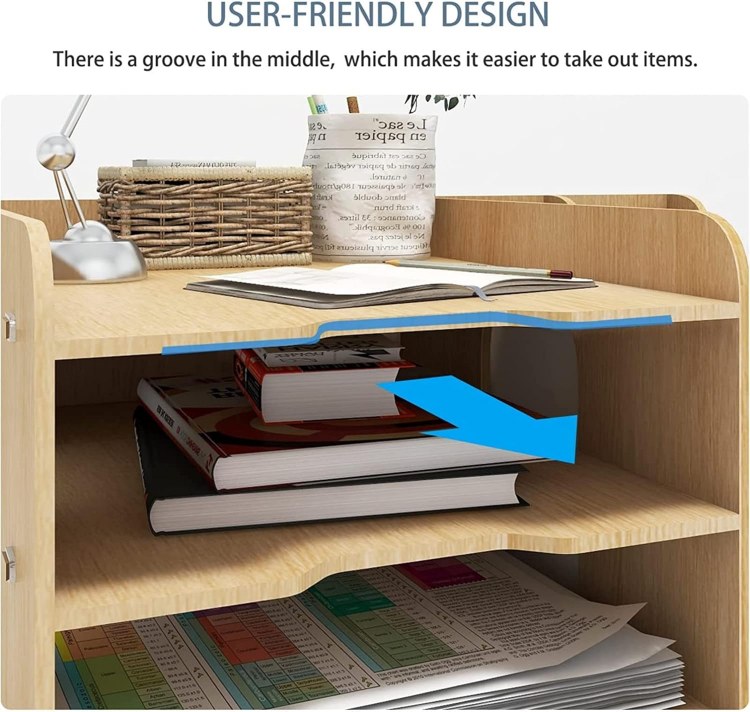 Picture of 4-Tier Wooden Office Desk Organizer – A4 Letter Tray, File Holder & Stationery Storage Rack for Desktop
