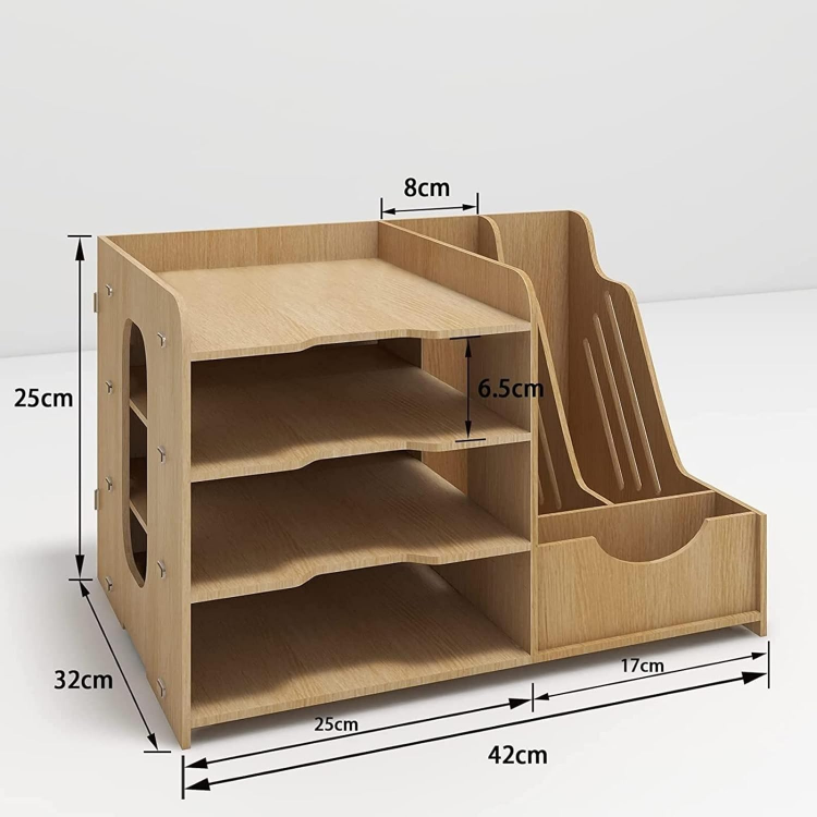 Picture of 4-Tier Wooden Office Desk Organizer – A4 Letter Tray, File Holder & Stationery Storage Rack for Desktop