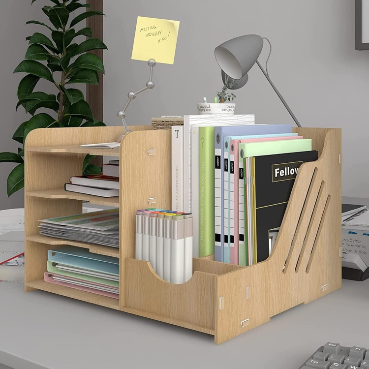 Picture of 4-Tier Wooden Office Desk Organizer – A4 Letter Tray, File Holder & Stationery Storage Rack for Desktop