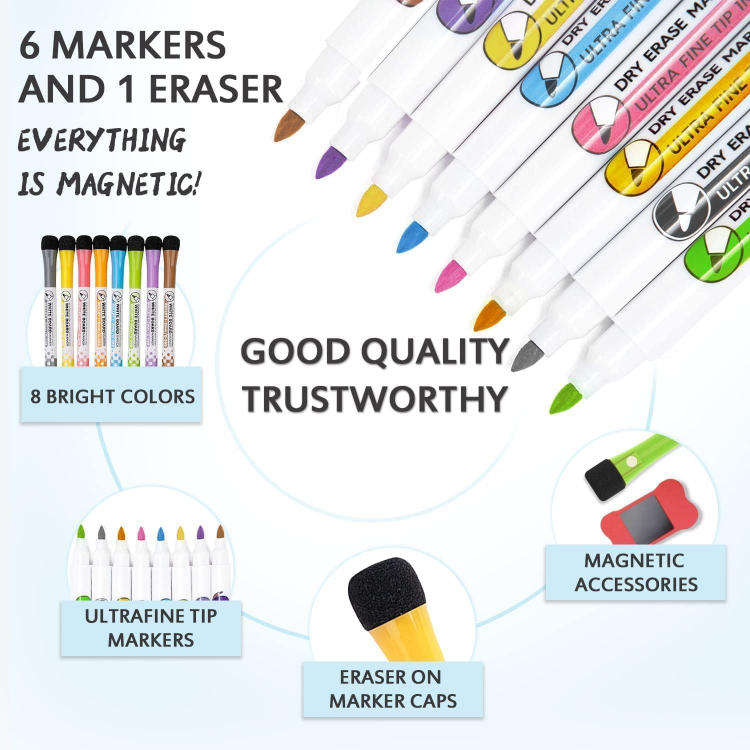 Picture of 3-Pack Magnetic Dry Erase Calendar Whiteboard Set – Monthly, Weekly & Daily Planners for Fridge, Wall & Office – Includes 8 Markers & Eraser