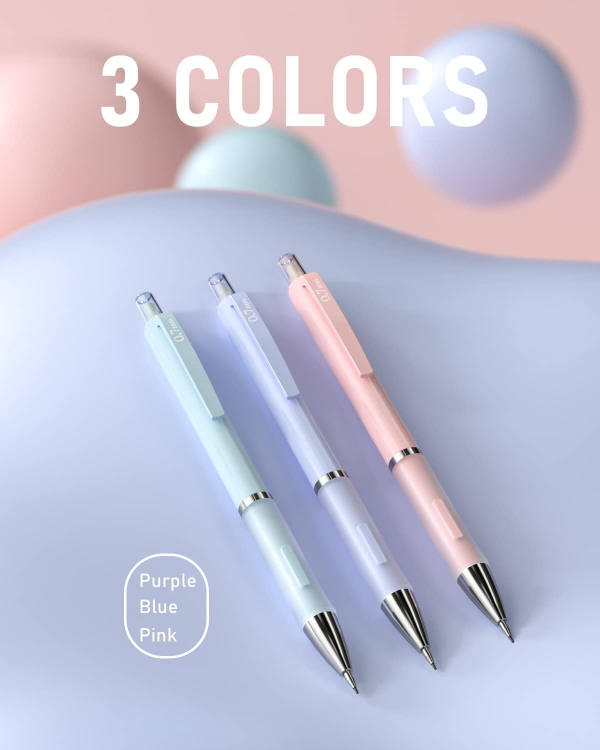 Picture of 3PCS Pastel Mechanical Pencil Set – 0.7mm with Case, HB Lead & Erasers – Ideal for Writing, Sketching & School Use