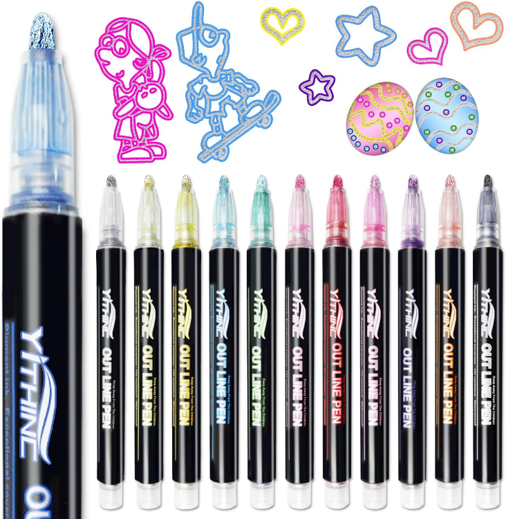 Picture of Glitter Outline Markers Set – 12 Metallic Coloring Pens for Kids, Teens & Craft Projects – Ideal Birthday Gifts for Girls & Art Supplies