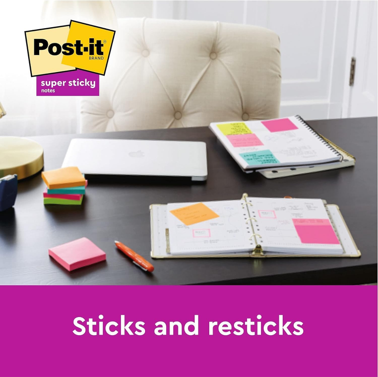 Picture of Super Sticky Notes Set – 6 Pads, 540 Sheets, Multi-Coloured, 76x76mm
