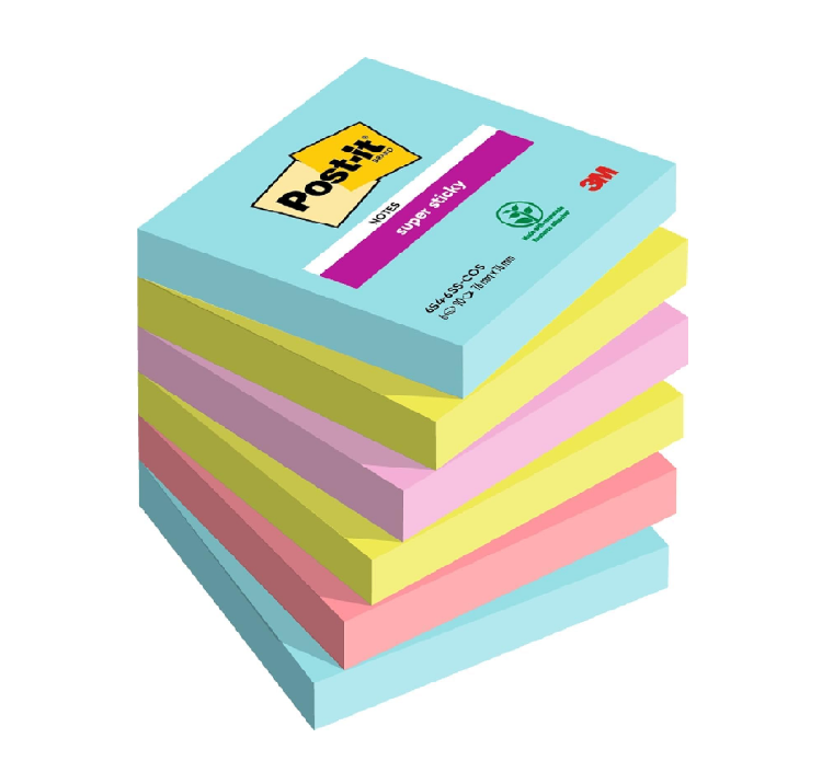 Picture of Super Sticky Notes Set – 6 Pads, 540 Sheets, Multi-Coloured, 76x76mm