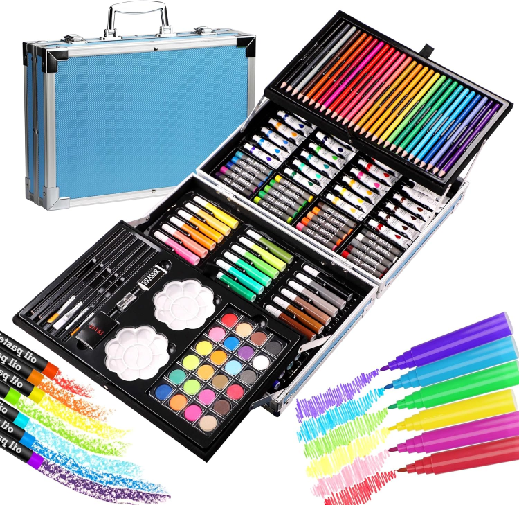 Picture of  Professional Art Set – 144-Piece Deluxe Drawing & Painting Kit in Aluminium Case with Watercolour Pens, Pencils, Oil Pastels & Art Supplies – Ideal Gift for Adults & Artists