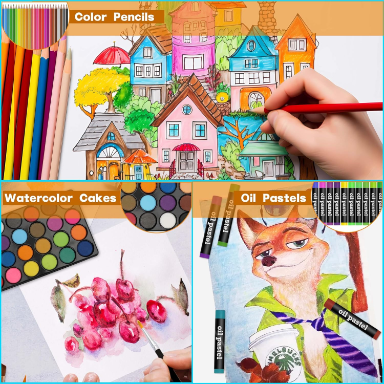 Picture of  Professional Art Set – 144-Piece Deluxe Drawing & Painting Kit in Aluminium Case with Watercolour Pens, Pencils, Oil Pastels & Art Supplies – Ideal Gift for Adults & Artists