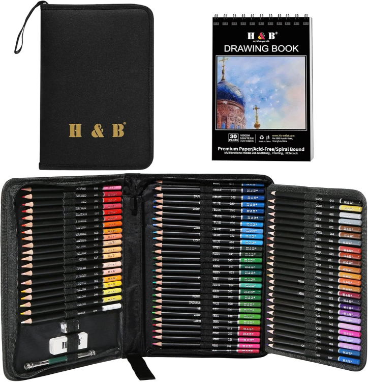 Picture of 76-Piece Colouring Pencils Set with Sketchbook – Professional Coloured Pencils for Drawing, Sketching & Blending – Ideal Art Supplies for Adults, Artists & Beginners