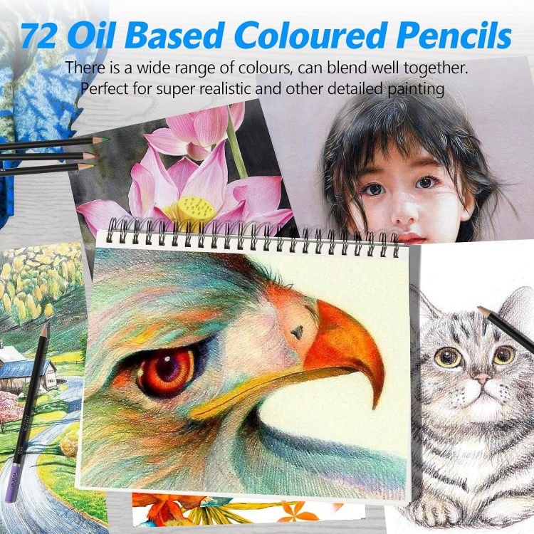 Picture of 76-Piece Colouring Pencils Set with Sketchbook – Professional Coloured Pencils for Drawing, Sketching & Blending – Ideal Art Supplies for Adults, Artists & Beginners