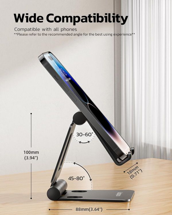 Picture of Nulaxy Aluminum Adjustable Phone Stand – Dual-Angle Folding Mobile Holder for iPhone 11–17, Galaxy, Nintendo Switch, and All Phones