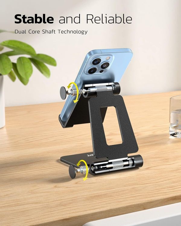 Picture of Nulaxy Aluminum Adjustable Phone Stand – Dual-Angle Folding Mobile Holder for iPhone 11–17, Galaxy, Nintendo Switch, and All Phones