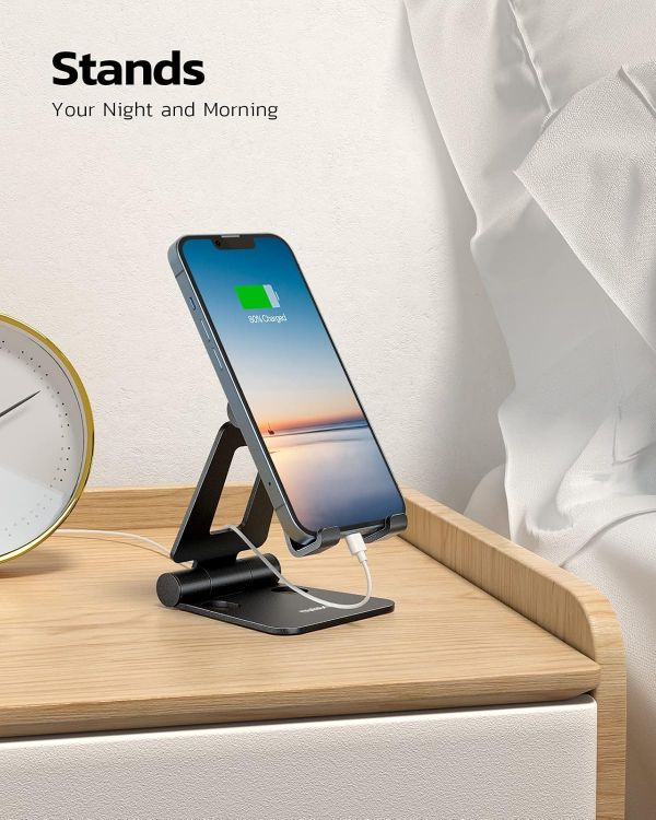 Picture of Nulaxy Aluminum Adjustable Phone Stand – Dual-Angle Folding Mobile Holder for iPhone 11–17, Galaxy, Nintendo Switch, and All Phones