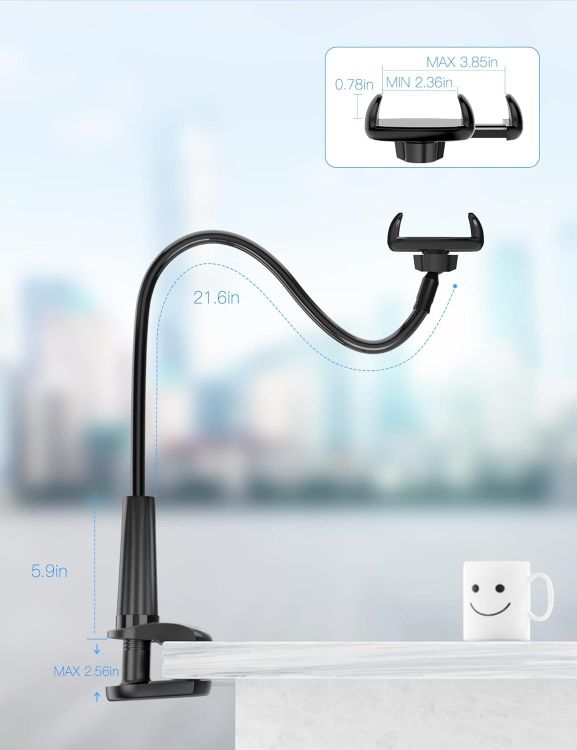 Picture of TRYONE Gooseneck Phone Holder – Flexible Adjustable Arm Clamp for Desk or Bed, Compatible with iPhone 11–14, Samsung S22 & 4–7” Smartphones