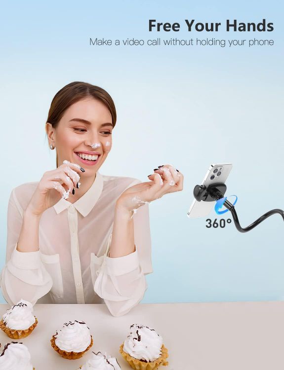 Picture of TRYONE Gooseneck Phone Holder – Flexible Adjustable Arm Clamp for Desk or Bed, Compatible with iPhone 11–14, Samsung S22 & 4–7” Smartphones