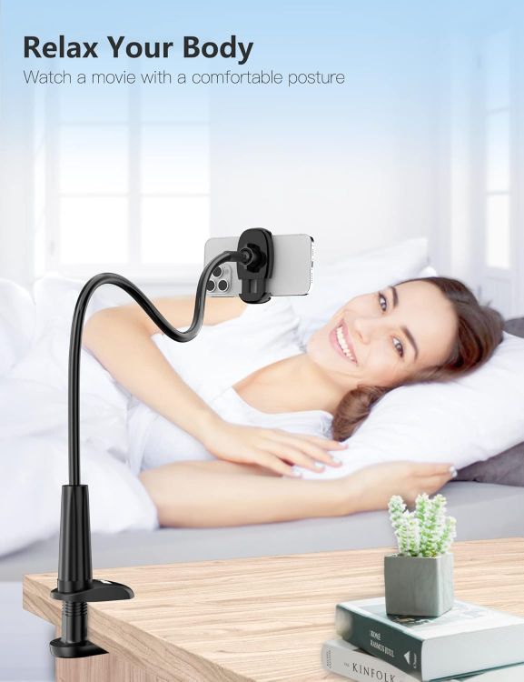 Picture of TRYONE Gooseneck Phone Holder – Flexible Adjustable Arm Clamp for Desk or Bed, Compatible with iPhone 11–14, Samsung S22 & 4–7” Smartphones