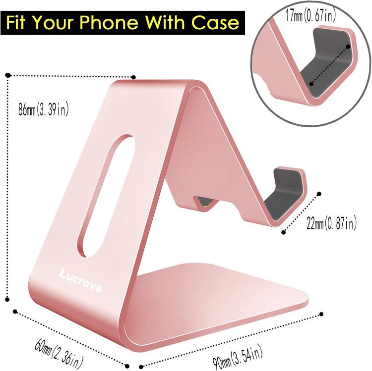 Picture of Aluminum Desktop Phone Stand – Universal Cradle & Holder for iPhone 6–16, All Smartphones, and Nintendo Switch (Rose Gold)