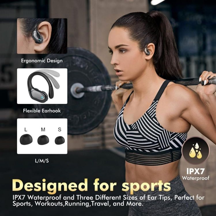Picture of Wireless Sports Bluetooth Earbuds – 80H Playtime, LED Power Display, Noise-Canceling, IPX7 Waterproof Earphones for Workout & Running