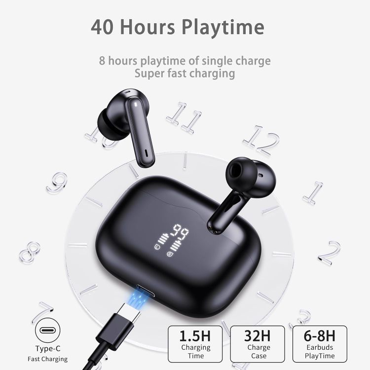 Picture of Bluetooth 5.4 Wireless Earbuds – HiFi, Noise-Cancel, 40H Playtime, IP7 Waterproof, USB-C
