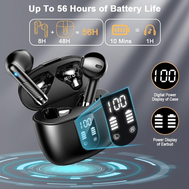 Picture of Wireless Earbuds 2025 – Bluetooth 5.4 In-Ear Headphones, 4 ENC Mics, HiFi Stereo, Deep Bass, 56H Playtime, Dual LED Display, IP7 Waterproof, USB-C