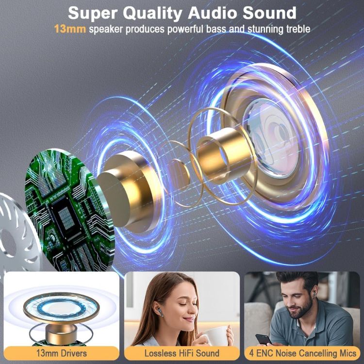 Picture of Wireless Earbuds 2025 – Bluetooth 5.4 In-Ear Headphones, 4 ENC Mics, HiFi Stereo, Deep Bass, 56H Playtime, Dual LED Display, IP7 Waterproof, USB-C