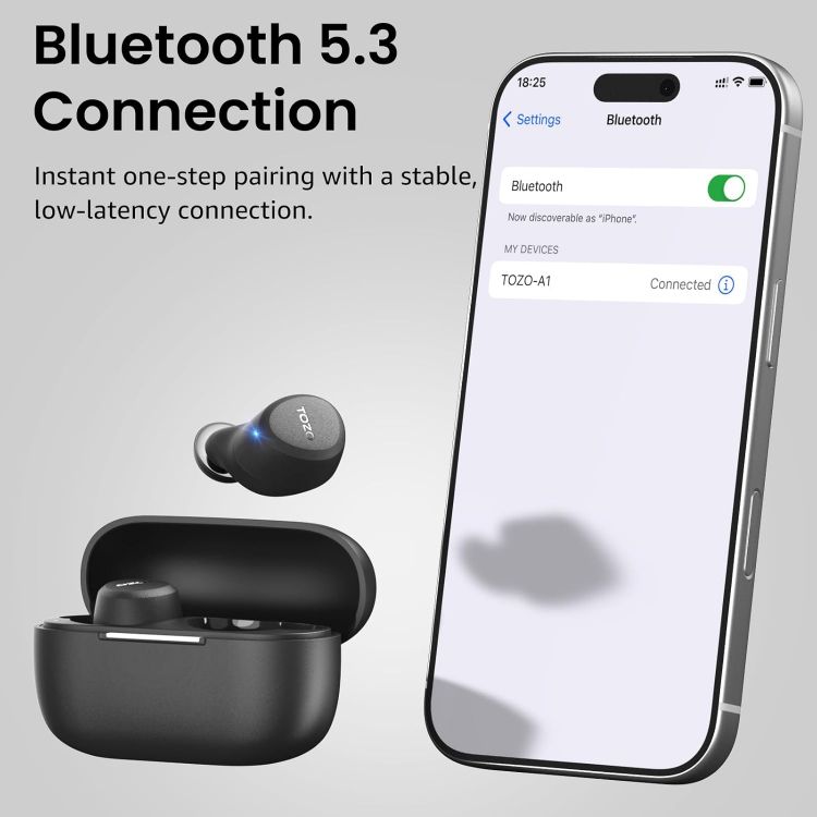 Picture of TOZO A1 Wireless Earbuds – Bluetooth 5.3, HiFi Stereo, 32H Playtime, App EQ, Lightweight, IPX5 Waterproof