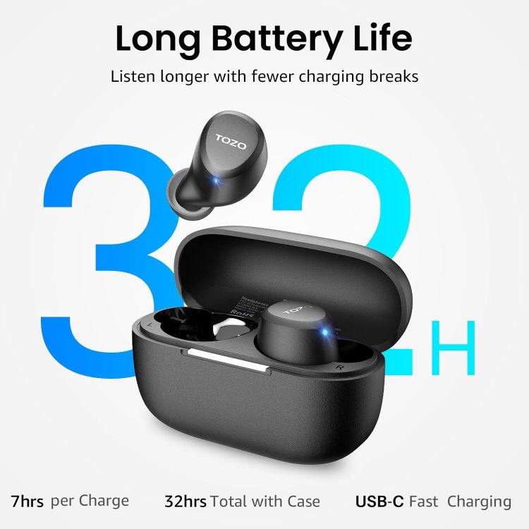 Picture of TOZO A1 Wireless Earbuds – Bluetooth 5.3, HiFi Stereo, 32H Playtime, App EQ, Lightweight, IPX5 Waterproof