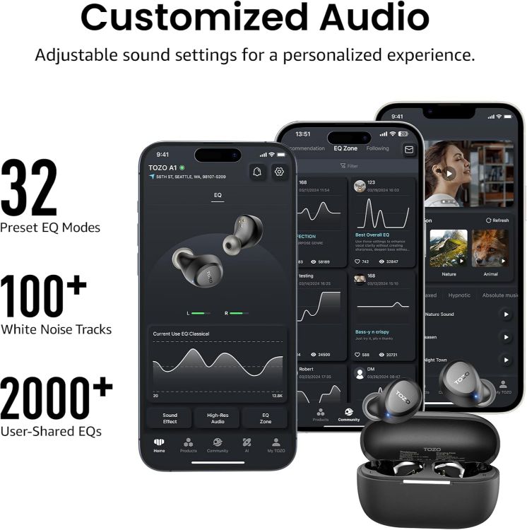 Picture of TOZO A1 Wireless Earbuds – Bluetooth 5.3, HiFi Stereo, 32H Playtime, App EQ, Lightweight, IPX5 Waterproof
