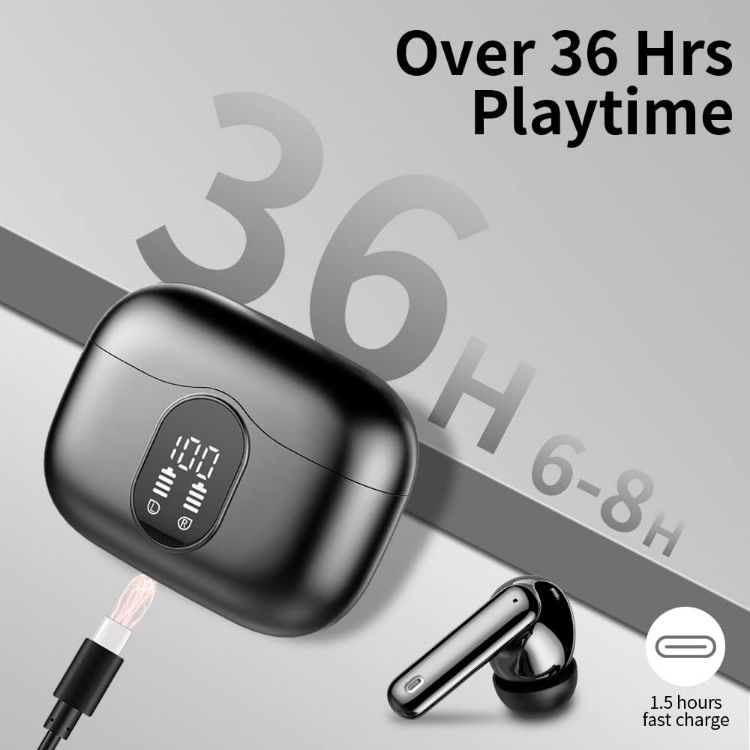 Picture of Wireless Earbuds – Bluetooth 5.3, 4 ENC Mics, Deep Bass, Mini Stereo, 36H Playtime, LED Display, IP7 Waterproof