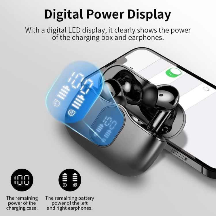 Picture of Wireless Earbuds – Bluetooth 5.3, 4 ENC Mics, Deep Bass, Mini Stereo, 36H Playtime, LED Display, IP7 Waterproof