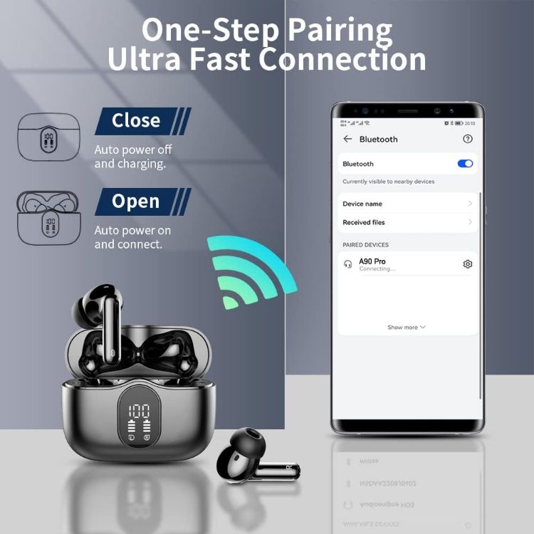 Picture of Wireless Earbuds – Bluetooth 5.3, 4 ENC Mics, Deep Bass, Mini Stereo, 36H Playtime, LED Display, IP7 Waterproof